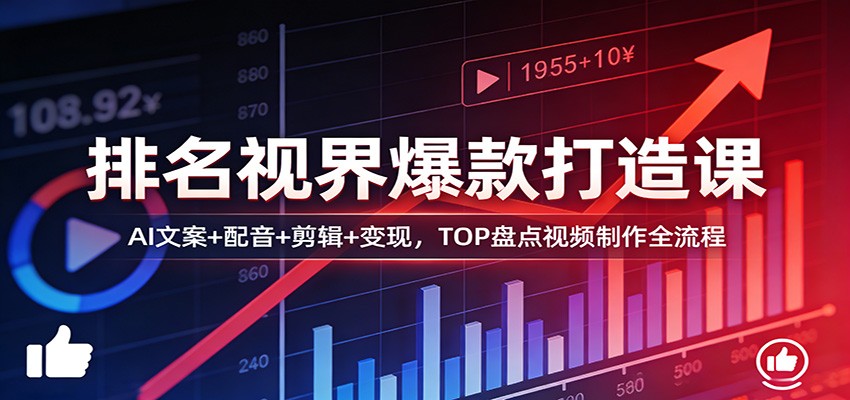 排名视界爆款打造课：AI文案+配音+剪辑+变现，TOP盘点视频制作全流程-琴书聊项目