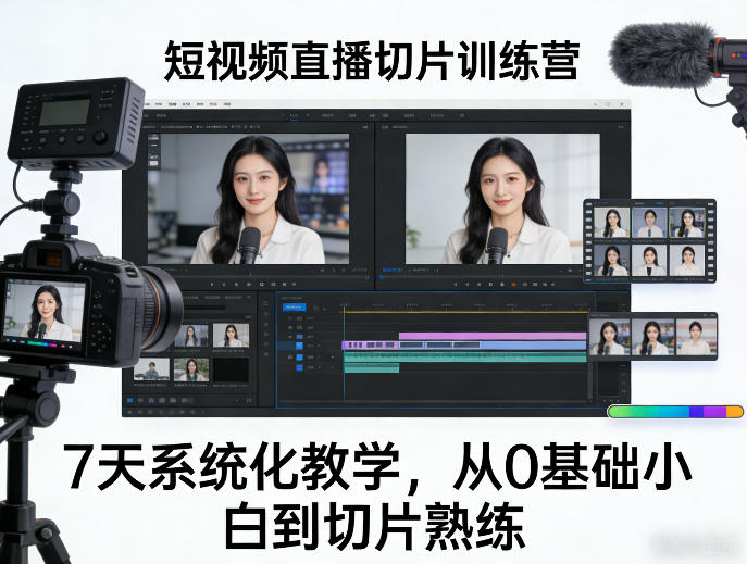 短视频直播切片训练营，7天系统化教学，从0基础小白到切片熟练-琴书聊项目