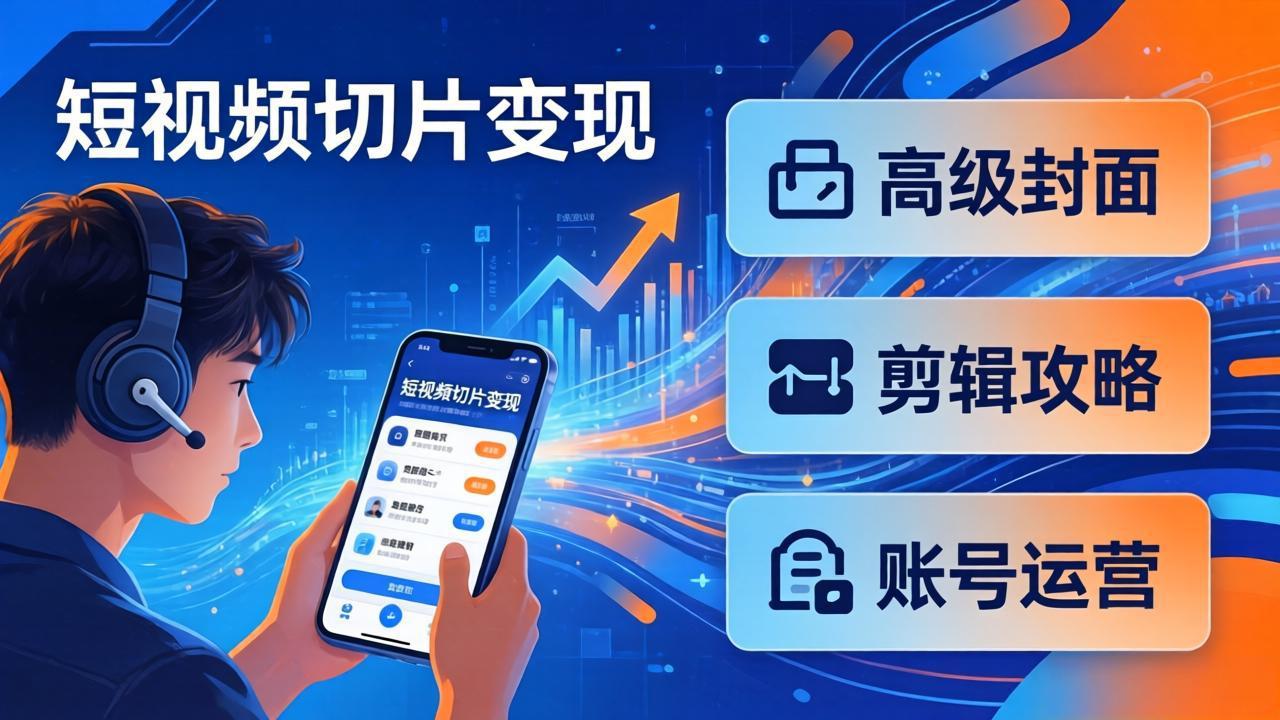 短视频切片变现速成班2.0：高级封面+剪辑攻略+账号运营，0基础小白快速入局副业-琴书聊项目