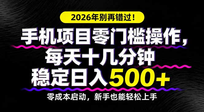 2026年别再错过！手机项目零门槛操作，每天十几分钟稳定日入500+-琴书聊项目