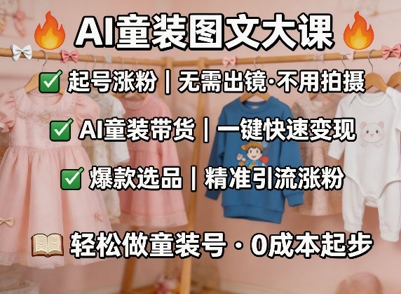 AI童装图文剪辑，某社群童装图文大课，起号涨粉、AI童装带货、爆款选品，无需出镜和拍摄-琴书聊项目