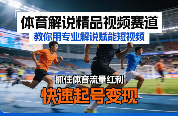 体育解说精品视频赛道，教你用专业解说赋能短视频，抓住体育流量红利，快速起号变现-琴书聊项目