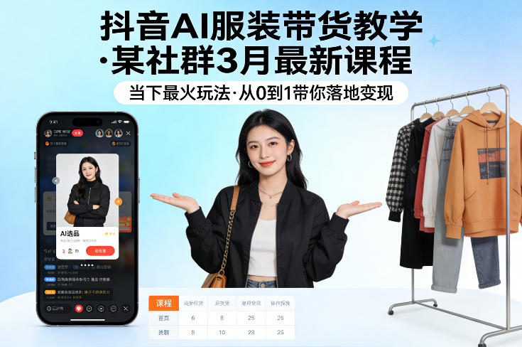 抖音AI服装带货教学，某社群3月最新课程，当下最火玩法，从0到1带你落地变现-琴书聊项目
