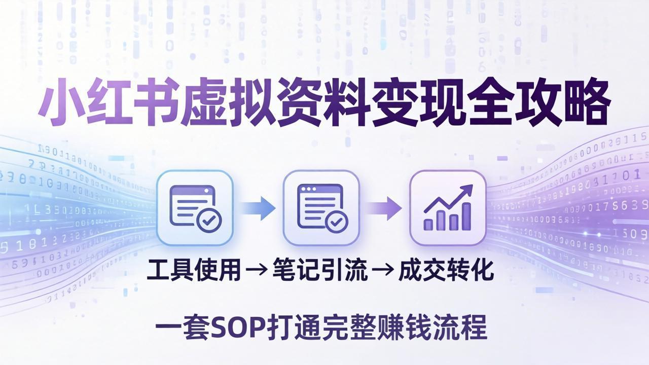 小红书虚拟资料变现全攻略：从工具使用到笔记引流成交，一套 SOP 打通完整赚钱流程-琴书聊项目