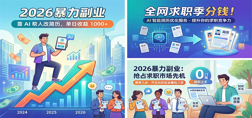 2026暴力副业：靠AI帮人改简历，单日收益1000+，全网求职季分钱-琴书聊项目