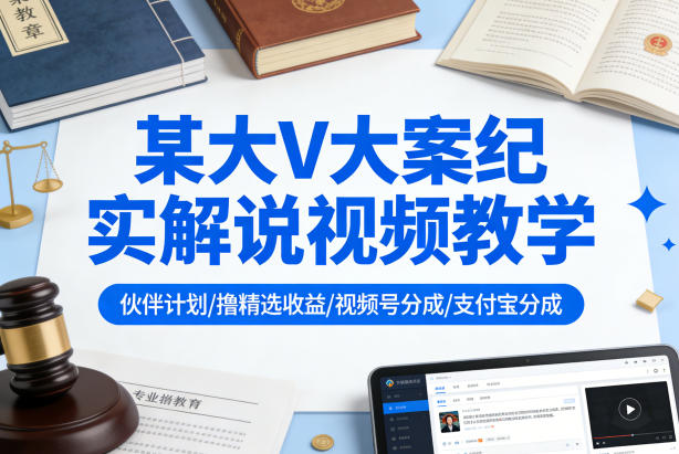 某大V大案纪实解说视频教学，可做伙伴计划、撸精选收益，视频号和支付宝分成计划均可-琴书聊项目
