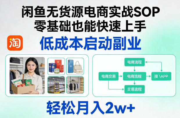 闲鱼无货源电商实战SOP，零基础也能快速上手，低成本启动副业，轻松月入2w+-琴书聊项目