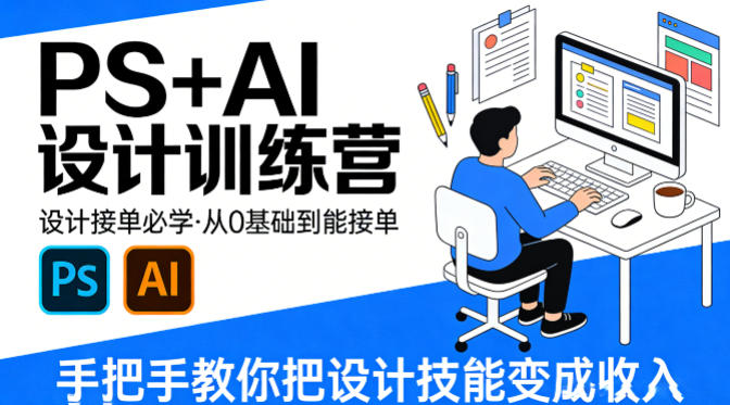 设计接单必学，PS+AI设计训练营，从0基础到能接单，手把手教你把设计技能变成收入-琴书聊项目