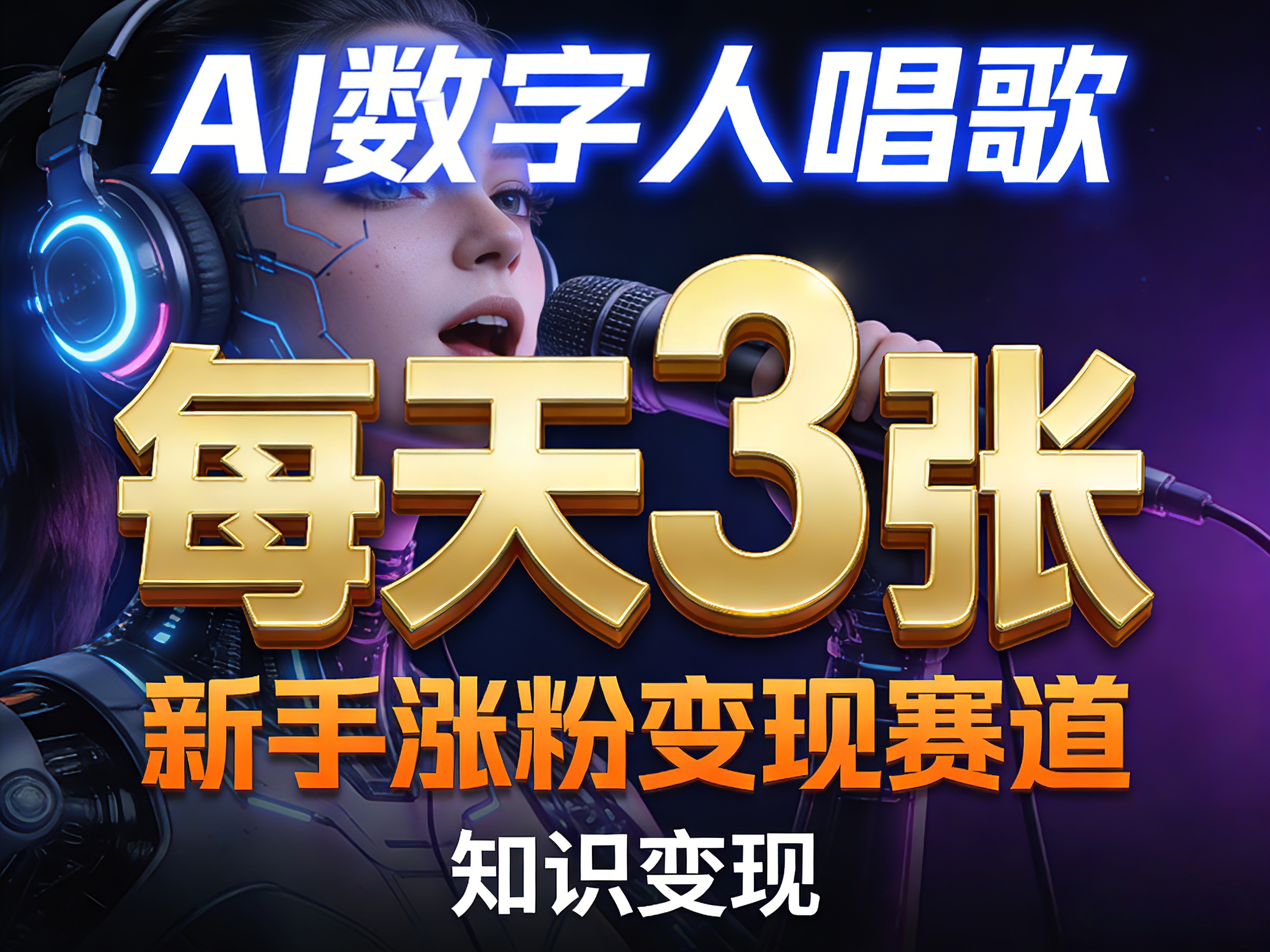AI数字人唱歌，新手涨粉变现赛道，每天3张和知识付费，副业必备-琴书聊项目