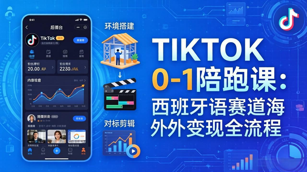 TIKTOK 0-1 陪跑课：从环境搭建到刷对标剪辑，西班牙语赛道海外变现全流程-琴书聊项目