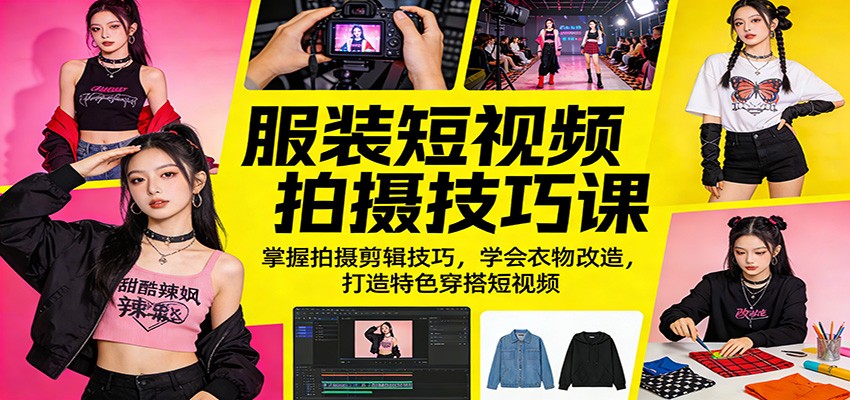 服装短视频拍摄技巧课：掌握拍摄剪辑技巧，学会衣物改造，打造特色穿搭短视频-琴书聊项目