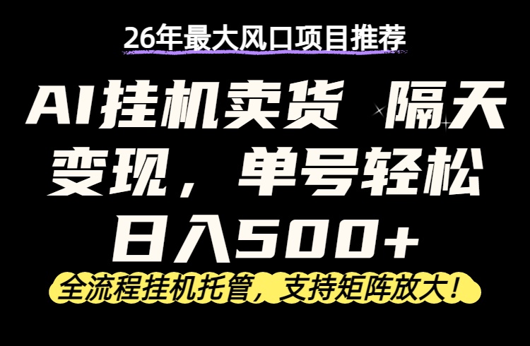 26年最新AI挂机卖货，隔天出收益，单账号轻松日入500+-琴书聊项目