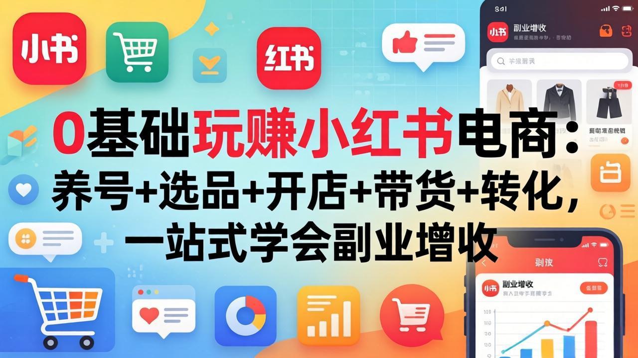 0基础玩赚小红书电商：养号+选品+开店+带货+转化，一站式学会副业增收-琴书聊项目