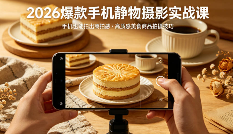 2026爆款手机静物摄影实战课，手机也能拍出商拍感，学会拍出高质感美食商品-琴书聊项目