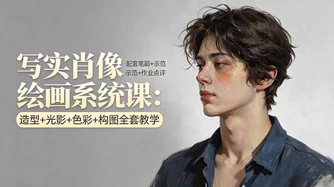 写实肖像绘画系统课：造型+光影+色彩+构图全套教学，配套笔刷+示范+作业点评-琴书聊项目