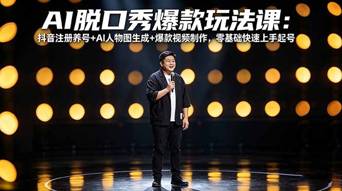 AI脱口秀爆款玩法课：抖音注册养号+AI人物图生成+爆款视频制作，零基础快速上手起号-琴书聊项目