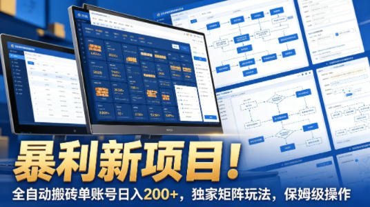 暴利新项目！全自动搬砖单账号日入200+，独家矩阵玩法，保姆级操作【揭秘】-琴书聊项目