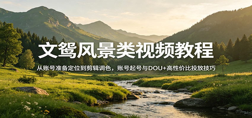 文鸳风景类视频教程：从账号准备定位到剪辑调色，账号起号与DOU+高性价比投放技巧-琴书聊项目