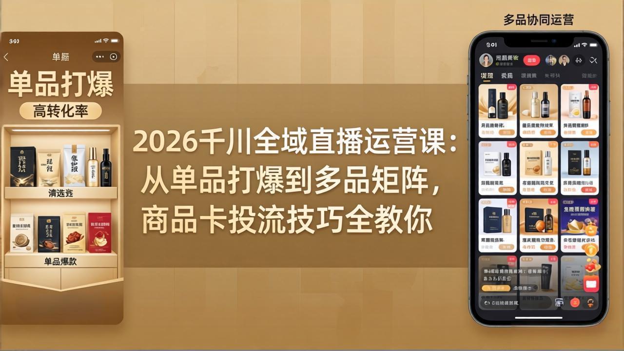 2026千川全域直播运营课：从单品打爆到多品矩阵，商品卡投流技巧全教你-琴书聊项目