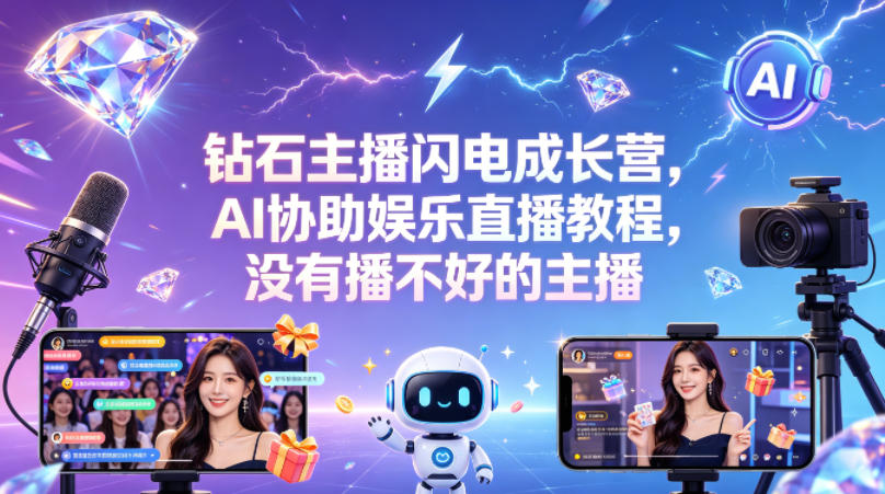 钻石主播闪电成长营，Al协助娱乐直播教程，没有播不好的主播-琴书聊项目