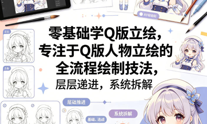 零基础学Q版立绘，专注于Q版人物立绘的全流程绘制技法，层层递进，系统拆解-琴书聊项目