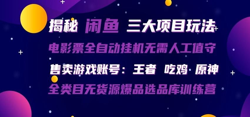 闲鱼三种玩法 全自动电影票 售卖游戏账号 爆品选品库训练营-琴书聊项目