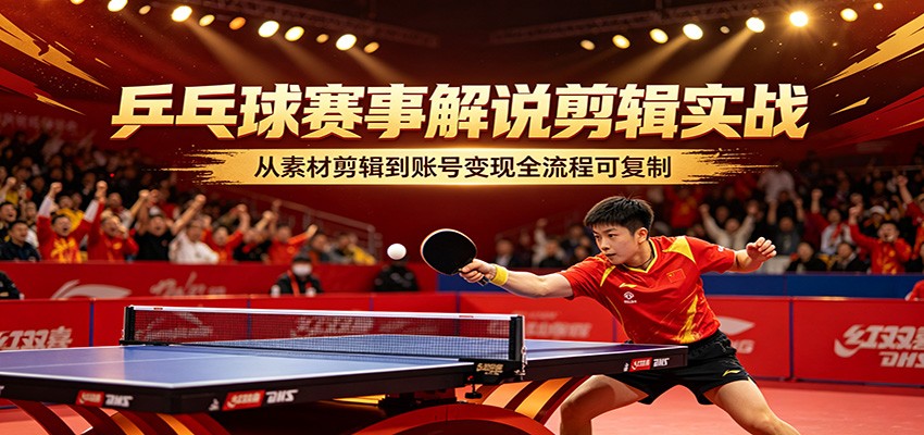乒乓球赛事解说剪辑实战，从素材剪辑到账号变现全流程可复制-琴书聊项目