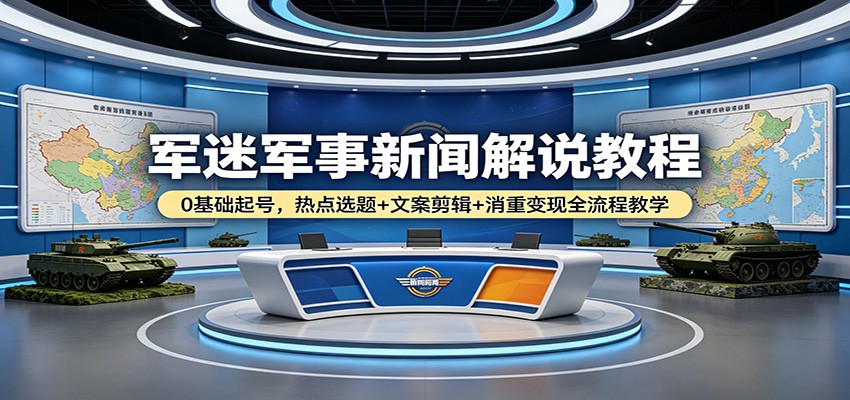 军迷军事新闻解说教程：0基础起号，热点选题+文案剪辑+消重变现全流程教学-琴书聊项目