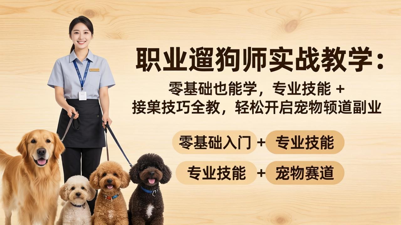职业遛狗师实战教学：零基础也能学，专业技能 + 接单技巧全教，轻松开启宠物赛道副业-琴书聊项目