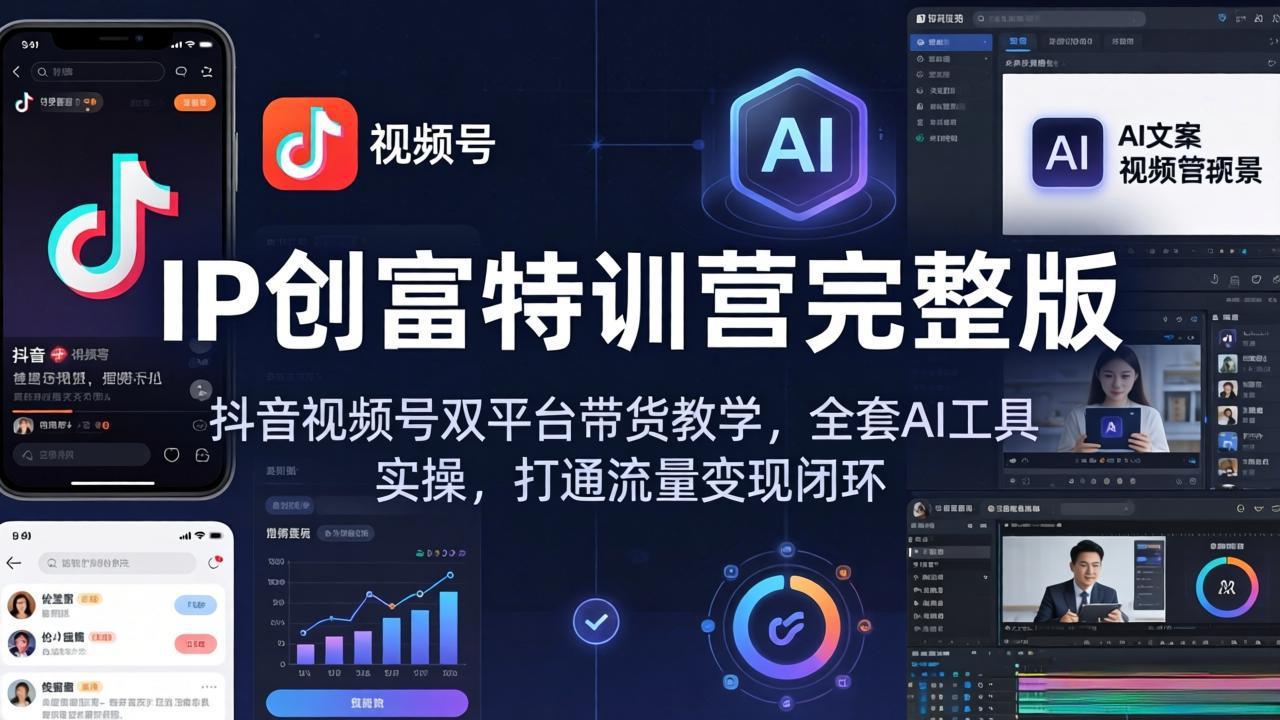 IP创富特训营完整版：抖音视频号双平台带货教学，全套AI工具实操，打通流量变现闭环-琴书聊项目