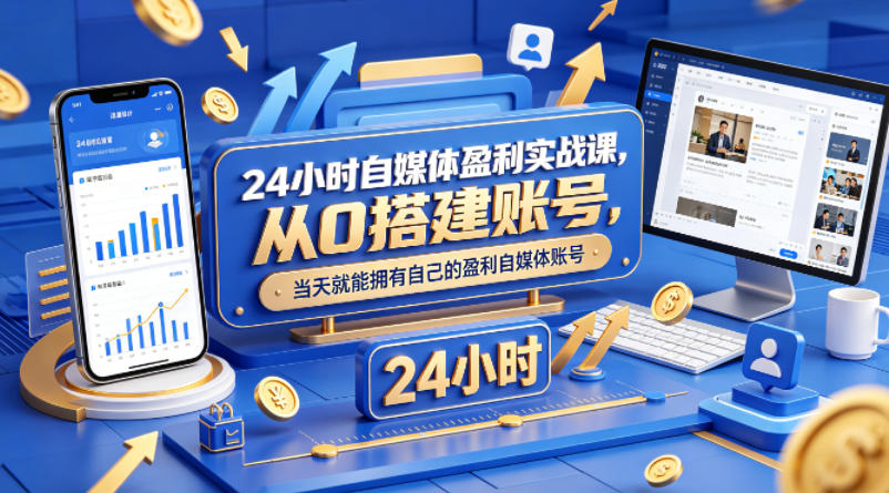 24小时自媒体盈利实战课，从0搭建账号，当天就能拥有自己的盈利自媒体账号-琴书聊项目
