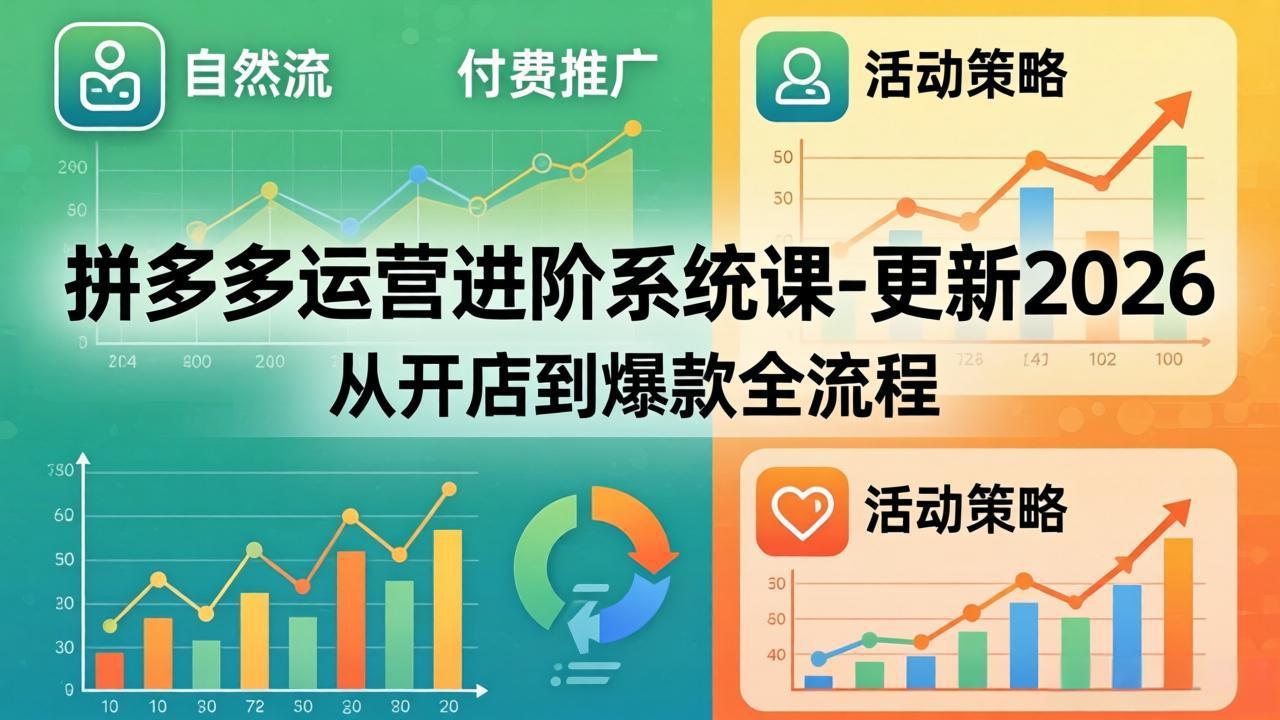 拼多多运营进阶系统课-更新2026：从开店到爆款全流程，自然流+付费推广+活动策略-琴书聊项目