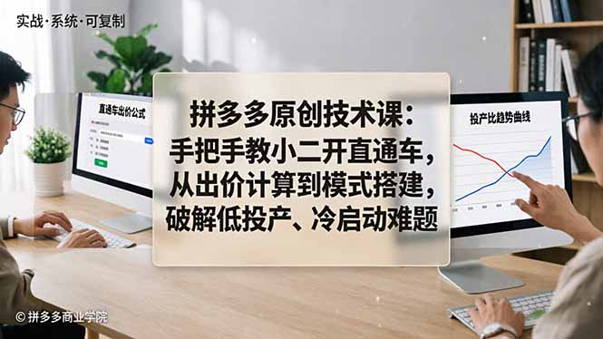 拼多多原创技术课：手把手教小二开直通车，从出价计算到模式搭建，破解低投产、冷启动难题-琴书聊项目
