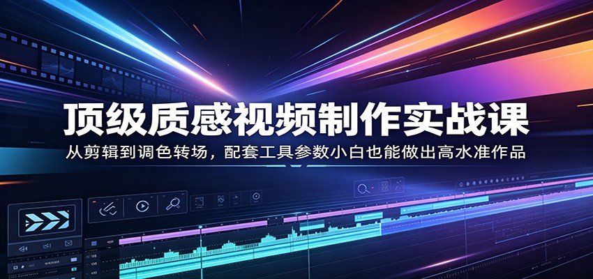 顶级质感视频制作实战课：从剪辑到调色转场，配套工具参数小白也能做出高水准作品-琴书聊项目