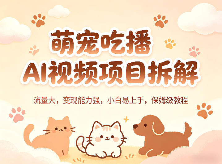 萌宠吃播AI视频项目拆解，流量大，变现能力强，小白易上手，保姆级教程-琴书聊项目