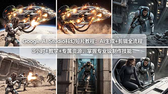 Google AI Studio科幻短片教程：AI生成+剪辑全流程，3小时+教学+专属资源，掌握专业级制作技能-琴书聊项目