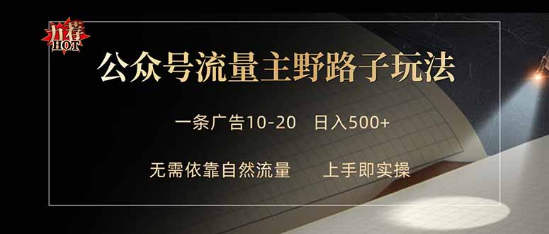 公众号流量主野路子玩法 单条广告10-20元 日入500+-琴书聊项目