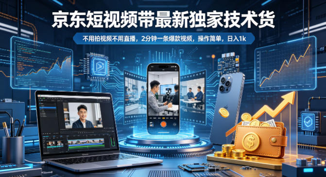 京东短视频带货最新独家技术，不用拍视频不用直播，2分钟一条爆款视频，操作简单，日入1k+【揭秘】-琴书聊项目