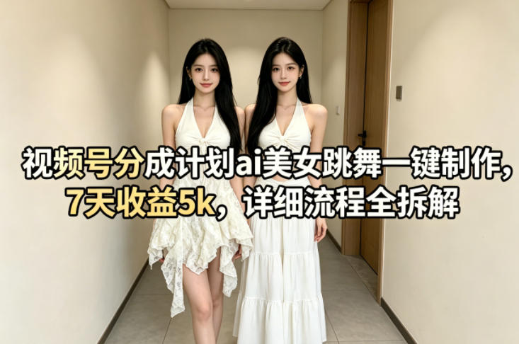 视频号分成计划ai美女跳舞一键制作，7天收益5k，详细流程全拆解-琴书聊项目