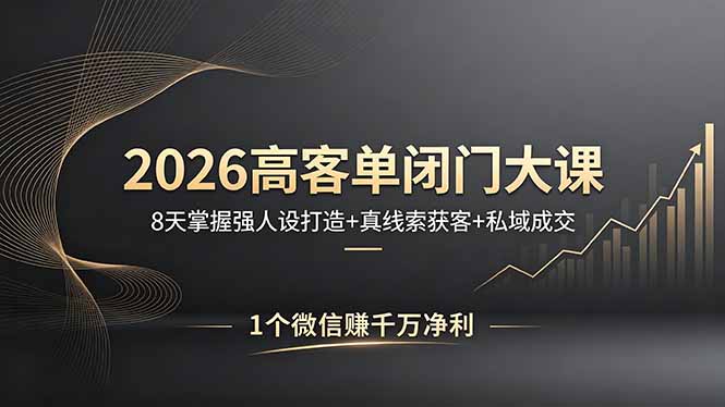 2026高客单闭门大课，8 天掌握强人设打造 + 真线索获客 + 私域成交，1 个微信赚千万净利-琴书聊项目