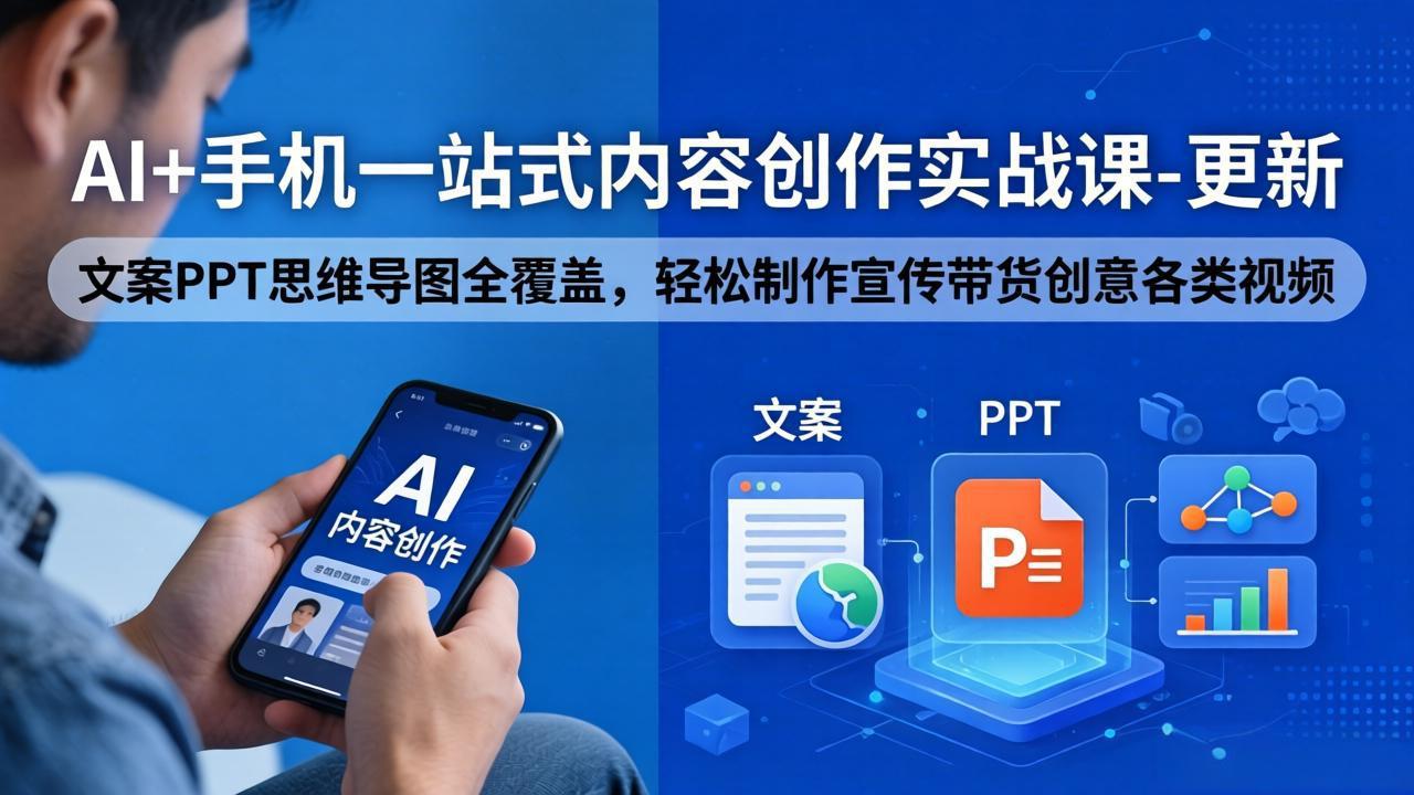 AI+手机一站式内容创作实战课-更新，文案PPT思维导图全覆盖，轻松制作宣传带货创意各类视频-琴书聊项目