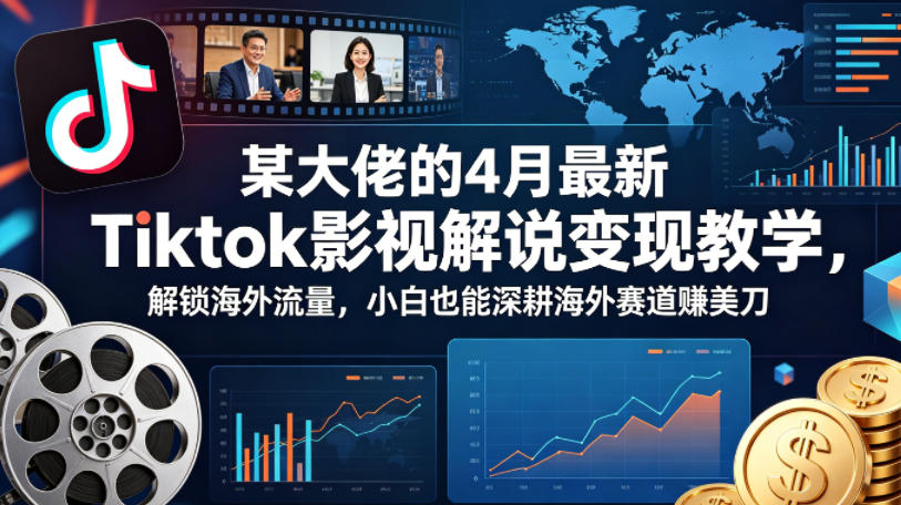 某大佬的4月最新Tiktok影视解说变现教学，解锁海外流量，小白也能深耕海外赛道賺美刀-琴书聊项目