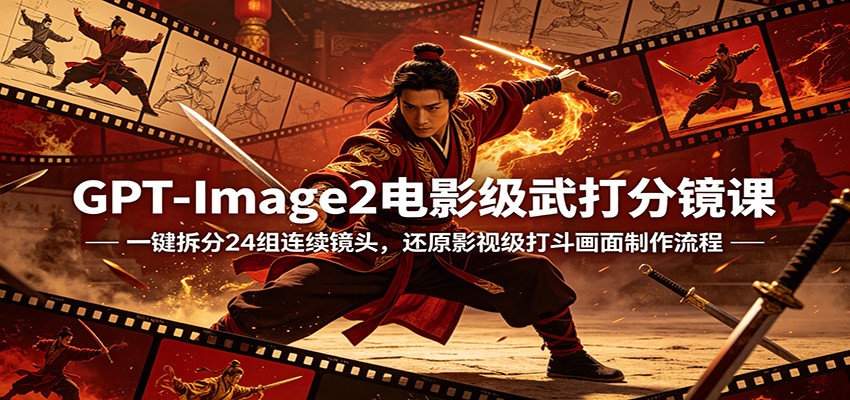 GPT-Image2电影级武打分镜课：一键拆分24组连续镜头，还原影视级打斗画面制作流程-琴书聊项目