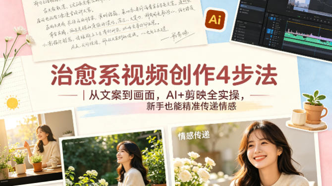 治愈系视频创作4步法｜从文案到画面，AI+剪映全实操，新手也能精准传递情感-琴书聊项目