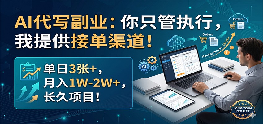 AI代写副业：你只管执行，我提供接单渠道！单日3张+，月入1W-2W+，长久项目-琴书聊项目