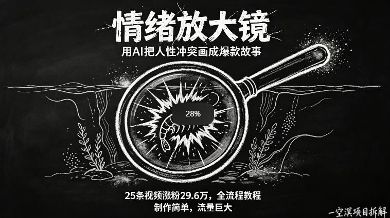 AI制作“情绪放大镜“视频，25条视频涨粉29.6W粉，流量巨大，制作简单，全流程教程-琴书聊项目