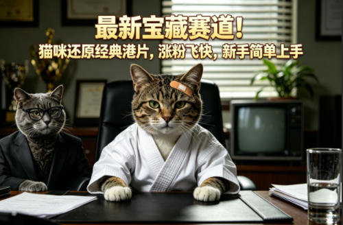 最新宝藏赛道！猫咪还原经典港片，涨粉飞快，新手简单上手-琴书聊项目
