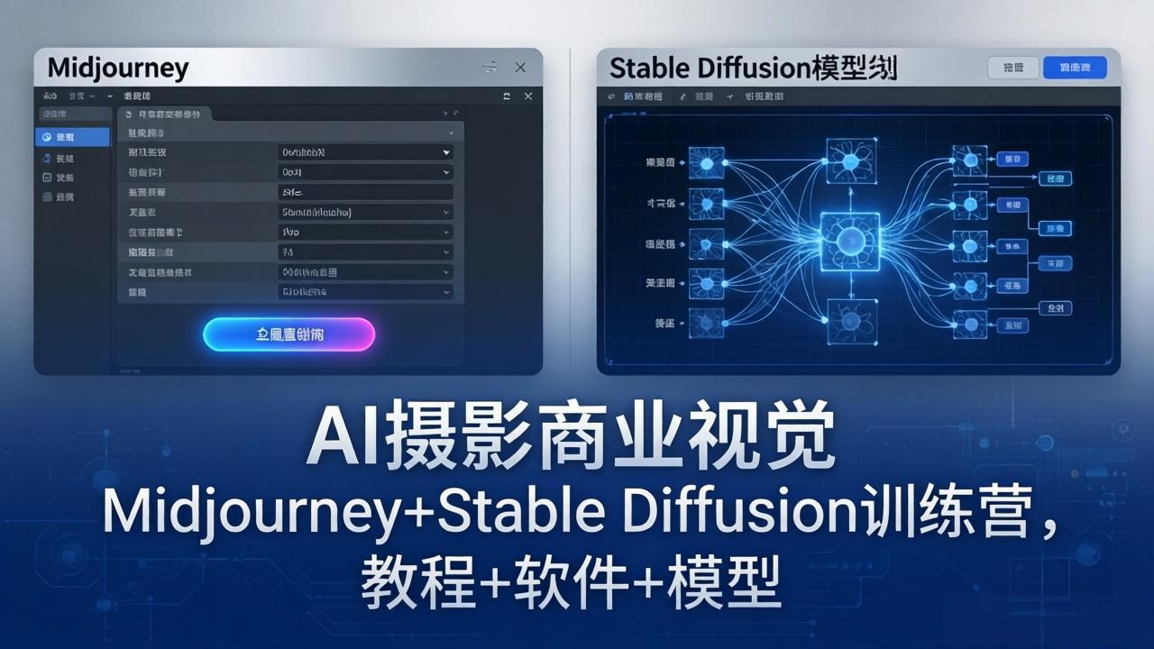 AI摄影商业视觉Midjourney+Stable Diffusion训练营，教程+软件+模型-琴书聊项目