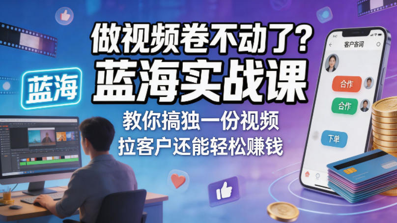 做视频卷不动了？蓝海实战课教你搞独一份视频，拉客户还能轻松賺钱！【原创双语字幕】-琴书聊项目