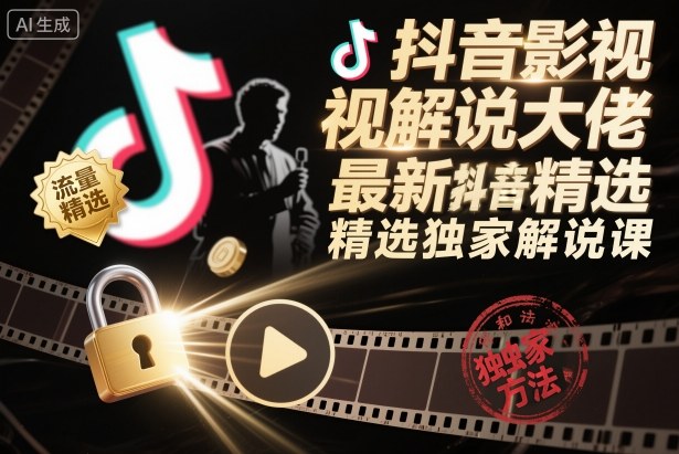 抖音影视解说大佬最新抖音进精选和独家方法，精选独家解说课(更新26年3月)-琴书聊项目